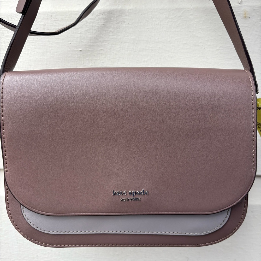 Kate Spade New Nadine Mauve and Gray Colorblock Flap Shoulder Bag